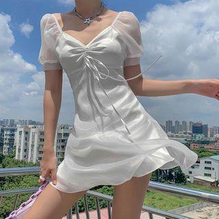 Puff-sleeve Mesh Mini A-line Dress