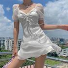 Puff-sleeve Mesh Mini A-line Dress