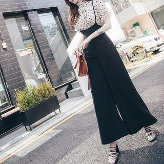 Set: Dotted Blouse + Suspender Wide Leg Pants