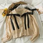 Ribbon-accent Slim-fit Cardigan In 5 Colors