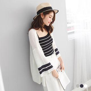 Varsity-striped Knit Longline Cardigan