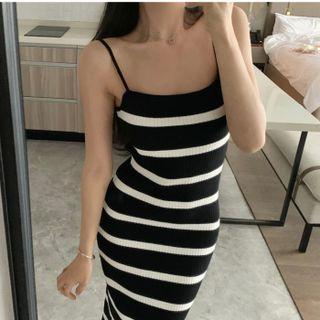 Strappy Striped Midi Sheath Dress / Light Jacket