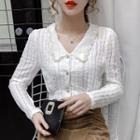 Long-sleeve Buttoned Scalloped Collar Blouse