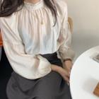 Long-sleeve Frill Trim Blouse Milky White - One Size