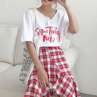 Set: Lettering Short-sleeve T-shirt Dress + A-line Skirt