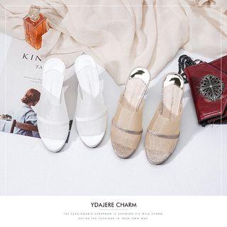 Mesh Panel High-heel Slide Sandals