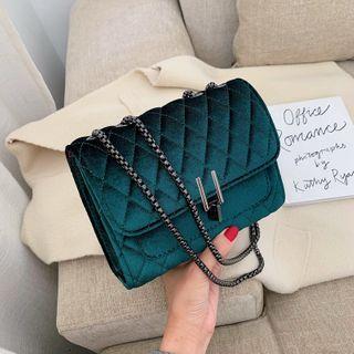 Chain Quilted Velvet Crossbody Bag