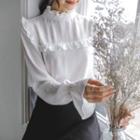 Frill-trim Ruffle-cuff Textured Top