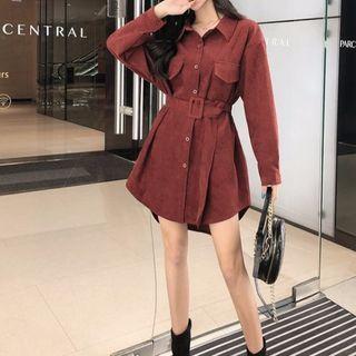 Pocket Long-sleeve Shirt Dress