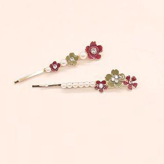 Set Of 2: Faux Pearl Flower Hair Pin