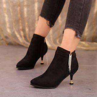 Rhinestone Pointed Kitten-heel Ankle Boots