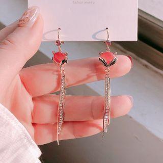 Fox Fringed Earring 1 Pair - Red & Gold - One Size
