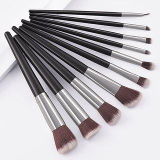 Set Of 10: Makeup Brush Set Of 10 - Silver & Black - One Size