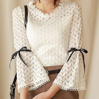 Sheer Lace Bow-detail Blouse