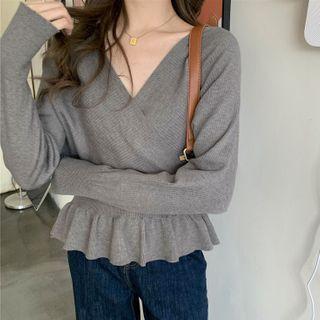 V-neck Peplum Knit Top