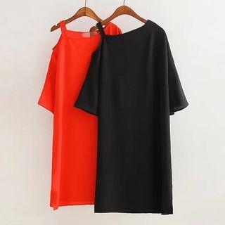 Short-sleeve Off Shoulder Chiffon A-line Dress