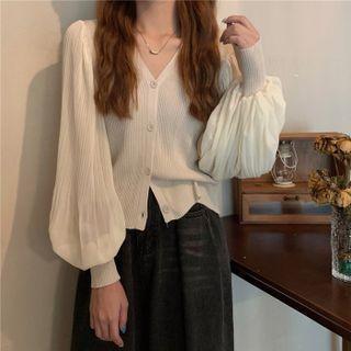 Puff Sleeve V-neck Chiffon Shirt