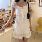 Square Collar Lace Dress White - One Size