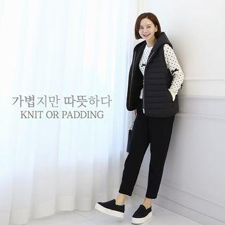 Quilting-panel Hooded Knit Vest