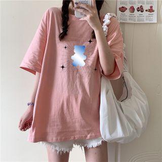Wide Cartoon Print Short-sleeve Round-neck Top