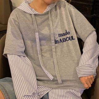 Long-sleeve Mock Two-piece Striped Panel Hoodie