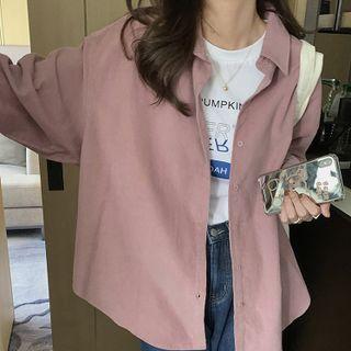 Long-sleeve Lapel Plain Corduroy Shirt