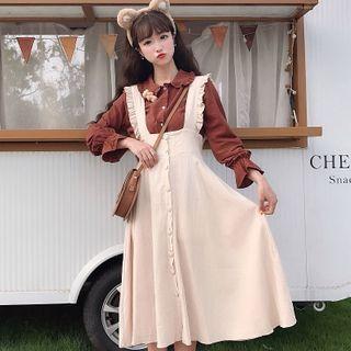 Ruffled Midi Pinafore Dress