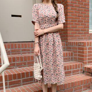 Cutaway-back Floral Print Dress Pink - One Size