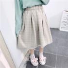 Plaid Lace Panel Midi A-line Skirt Almond - One Size