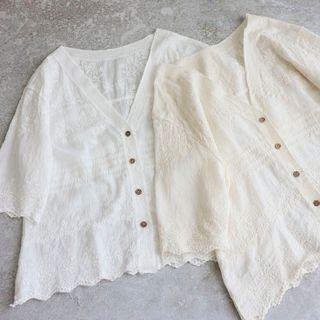 Elbow-sleeve Embroidered Lace Cardigan