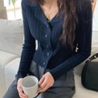 Open-placket Woolen Cropped Cardigan
