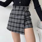 High-waist Asymmetrical Plaid Skirt With Inset Shorts