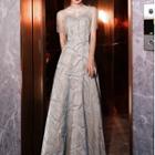 Sleeveless Fringed Lace Trim A-line Gown