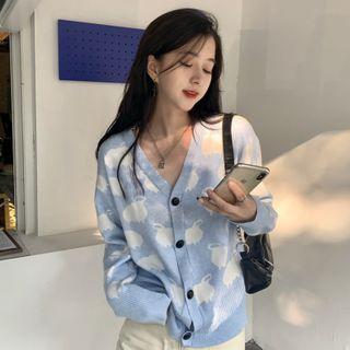 Sheep Print Cardigan Light Blue - One Size