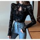 Long-sleeve Floral Lace Frog-buttoned Top