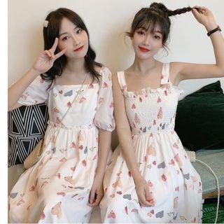 Heart Printed A-line Midi Dress