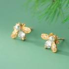 Bee Rhinestone Faux Pearl Sterling Silver Earring 1 Pair - Gold - One Size