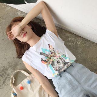 Rabbit Print Sleeveless T-shirt