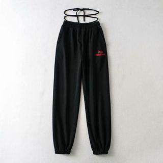 Tie-waist Letter Embroidered Sweatpants