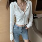 Zip-up Cropped Hoodie White - One Size