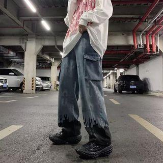 Fire Cross Print Straight Leg Cargo Jeans