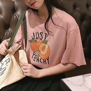 Peach Print Elbow-sleeve T-shirt