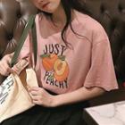 Peach Print Elbow-sleeve T-shirt