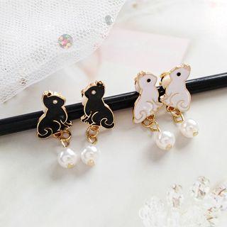 Faux Pearl Cat Dangle Earring