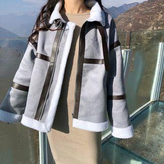 Fleece Color-block Loose-fit Jacket