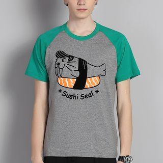 Short-sleeve Printed Couple Raglan T-shirt
