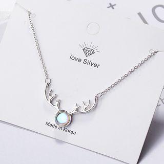 Moonstone Deer Horn Pendant Necklace Silver - One Size