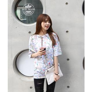 Round-neck Flower Print T-shirt