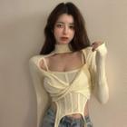 Long-sleeve Cut Out Twisted Front Crop Top