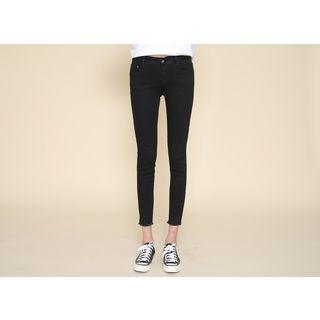 Zip-pocket Fray-hem Skinny Pants